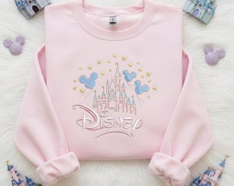 Disney Vintage Castle Embroidered Crewneck Sweatshirt or T-Shirt, Entrance Sign Design, Classic Park Inspired Embroidery