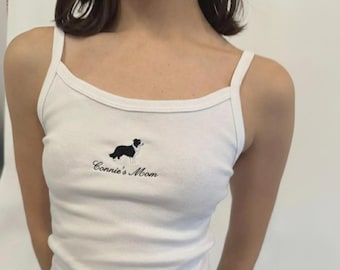 Embroidered Dog Mom Crop Tank Top, Personalized Dog Name Shirt, Custom Pet Mom Embroidery