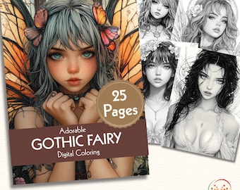 Gothic Fairy Coloring Pages, Adults & Kids (Digital Download)