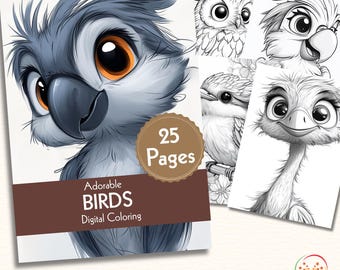 Dibujos de aves para colorear, láminas para colorear de animales (descarga digital)