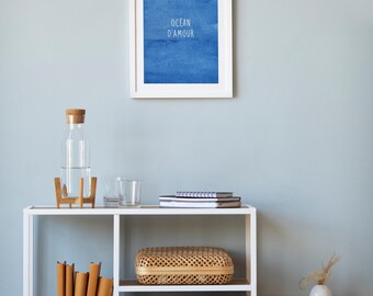 Blue cyanotype poster, ocean of love, A4