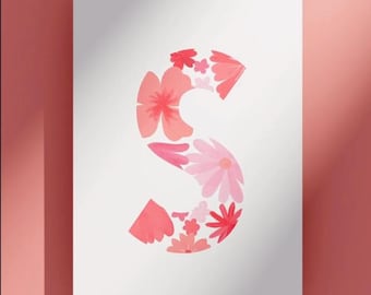 Floral poster initial S first name, bedroom decoration