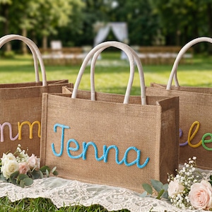 Personlig presentpåse till brudtärna, Anpassad tygpåse med säckväv, Monogram-tygpåse, Namnpåse för strand, Presentpåse till möhippa, Presentpåse till brudfest