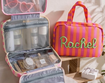 Trousse de toilette suspendue personnalisée, organisateur de maquillage de voyage extensible, trousse cosmétique personnalisée, cadeaux pour enterrement de vie de jeune fille