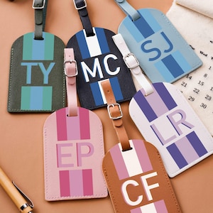 Monogram PU Leather Luggage Tag, Custom Travel Identifier, Luggage Tag with Shadow Monogram, Tag for Suitcase, Bridal Party Gift
