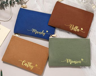 Borsa per il trucco in tela personalizzata per damigella d&#39;onore, borsa per cosmetici personalizzata, regali per damigelle d&#39;onore, regali per feste nuziali, borsa per il trucco da sposa, regalo di Natale