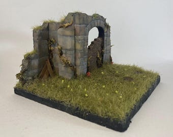 Hand-Painted Ruined Church Entrance Diorama 1/35 Scale Model Base NOT a 3D Print 14x14cm
