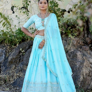 Pakistani Designer Readymade Georgette Kurta with Sequence Work, Lehenga and Dupatta Set, Beautiful 3 piece Partywear/Wedding Lehenga