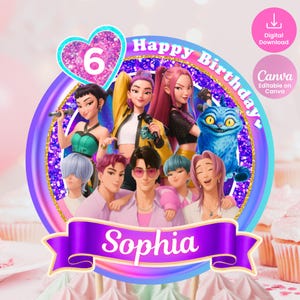 KPop Cake Topper,Printable Birthday Party Cake Decoration, Editable Canva Template, Digital Download, nova