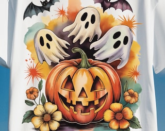 PNG de Halloween con acuarela vintage: Diseño de camiseta de calabaza fantasma (descarga digital)