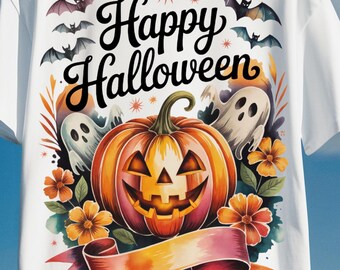 PNG de Halloween con acuarela vintage: Diseño de camiseta de calabaza fantasma (descarga digital)