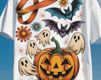 PNG de Halloween con acuarela vintage: Diseño de camiseta de calabaza fantasma (descarga digital)