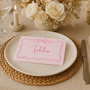 Segnaposto con fiocco ondulato rosa Vibey