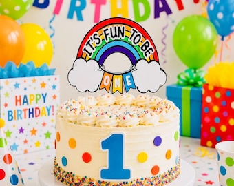 Cake topper It’s fun to be one / two / three / four / five Rainbow themed