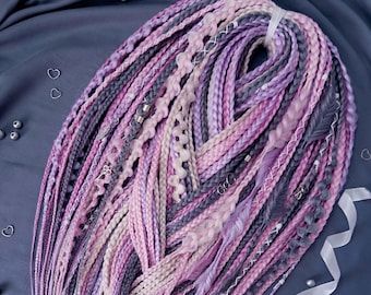 Pastel Pink Braided Hair Extensions – Synthetic Boho Box Braids Set, Afro Braids with Beads & Accessories