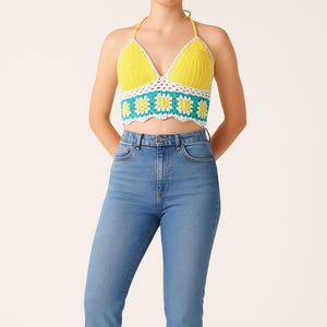 Crochet Bustier Top - Handmade Green Boho Knit Bralette - Festival Halter Crop Top - Hippie Style Clothing