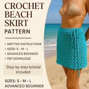 Crochet Skirt Pattern PDF - Beach Cover Up Wrap Skirt - Easy Summer Crochet Tutorial - Instant Download