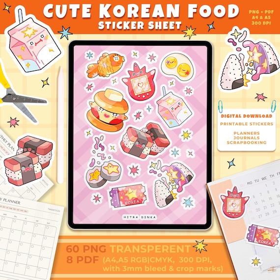 Korean Snack Stickers | Kawaii Food Sticker Sheet | Asian Printable Stickers Bundle
