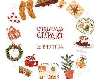 New Year Clipart Set PNG, Christmas clipart, Cocoa, Socks, Cookies (Digital Download)