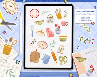Baking Illustration Set | Cooking & Food Planner Stickers | Digital Clipart (PNG/PDF Download)