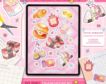Korean Food Stickers | Planner Journal Decals | Digital Asian Snack Sticker Bundle | GoodNotes PNG Clipart | Printable Cricut File