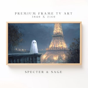Paris Ghost with Eiffel Tower Samsung Frame TV Art | Cute Halloween Digital Download | Whimsical Paris Wall Decor