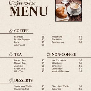 Modelo de menu Koffiebar | Canva editável | Cardápio Café | Menu Afdrukbaar | Download digital