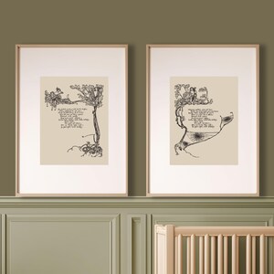 Dos ilustraciones imprimibles de poemas de Shakespeare / Ex libris de cuento de hadas de Arthur Rackham / Arte de pared vintage tamaño carta para habitación infantil y dormitorio