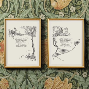 Dos ilustraciones imprimibles de poemas de Shakespeare / Ex libris de cuento de hadas de Arthur Rackham / Arte de pared vintage tamaño carta para habitación infantil y dormitorio