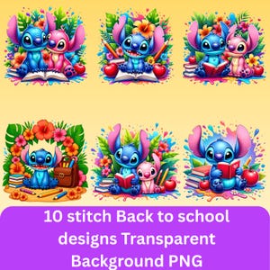 10 stitch back to school PNG, Back To School stitch clipart PNG, Floral stitch PNG Transparent, First Day Of School png, Instant Download