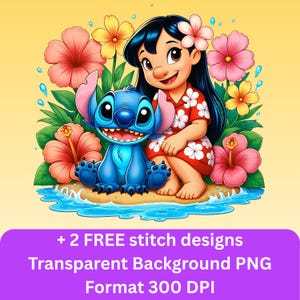 stitch Tropical Watercolor Splash PNG, Summer Cartoon Vibes Clipart, Cute Blue Alien High Res PNG Digital Download, lilo and stitch PNG File