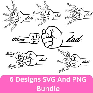 Father&#39;s Day Fist Bump Set, Dad Fist Bump Svg, Baby Toddler Kid Dad Fist Bump, Customized Family Name SVG, Father&#39;s Day Design, Family SVG