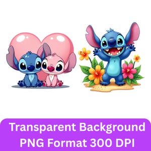 2 stitch Watercolor PNG Clipart, Angel PNG, Stitch Floral PNG, Cute Cartoon png, stitch and angel png, Digital Download, shirt design