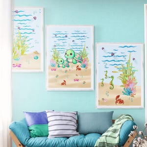 turtle wall hanging set nursery decor turtle digital wall art toddler ocean theme nursery decor kindergarten wall art set pastel turtles art