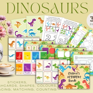 Dinosaur Activity Pack: Printable Kids Worksheets & Flashcards (A4 Digital Download)