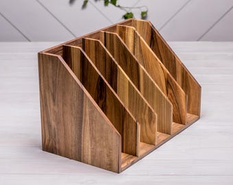 Organizador de archivos para escritorio, archivador de nogal con 5 ranuras, clasificador de papel de oficina, portadocumentos, bandeja de correo vertical, organizador hecho a mano