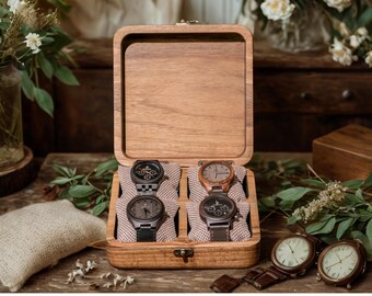Wooden Watch Box, Wooden Watch Case for Men, Premium Solid Walnut Box, Watch Organizer & Storage Gift, Personalized Option, Gift for Him