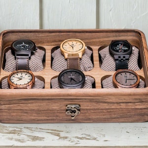 Wood Watch Box, Watch Case, Vintage Watch Box, Walnut Watch Storage Box, Watch Organizer, Watch Holder, Gift for Dad, Valentine&#39;s Day Gift