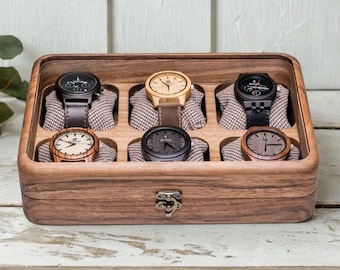 Wood Watch Box, Watch Case, Vintage Watch Box, Walnut Watch Storage Box, Watch Organizer, Watch Holder, Gift for Dad, Valentine's Day Gift