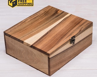 Wooden Gift Box Walnut | Personalized Keepsake Box with Lid | Custom Sizes S–XXL | Engraved Wooden Box for Jewelry, Perfume, Watches, Gifts