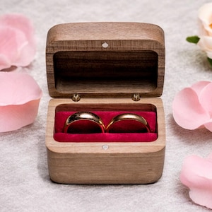 Walnut Jewelry Box for Wedding or Engagement Rings, Personalized Wooden Ring Box, Velvet Interior & Custom Engraving, Gift for Him/Her