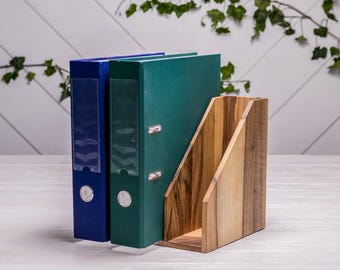 Wooden File Folder Organizer, 3 Slot Desk Organizer for Documents, Walnut Office Storage Rack for A4 Binders, Gift for Professionals