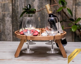 Wine Personalize Gifts, Wooden Folding Wine Picnic Table, Outdoor Wine Table, Wooden Portable Table, Wine Lover Gift, Outdoor Entertaining