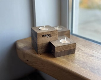 Wood Candle Holder Set of 3, Tealight Holders, Wooden Candle Holder, Modern Minimalist Decor, Scandinavian Home Decor, Rustic Table Decor
