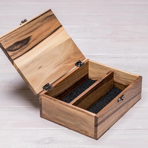 Handmade Walnut Glasses Box, Wooden Eyewear Organizer for 1–6 Pairs, Sunglasses Storage Case with Glass or Wooden Lid, Engraving Gift