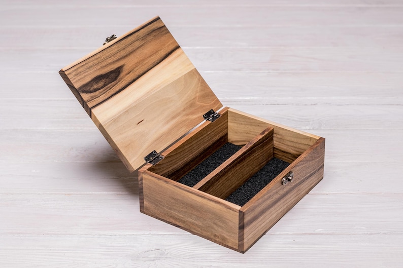 Handmade walnut wooden glasses box with compartments for 1–6 pairs