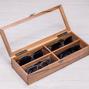 Wooden Glasses Box, Handmade Walnut Eyewear Organizer, Holder for 1/2/4/6 Pairs, Sunglasses Storage with Engraving Gift, Gift for Him & Her