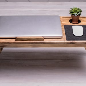 Adjustable Wooden Laptop Desk for Bed, Walnut Lap Tray Table with Mouse Pad, Tablet Slot, Vent, Personalized Gift for Him, Gift for Men