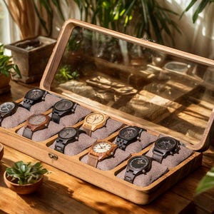 Large Wooden Watch Box, Watch Holder & Organizer, Men&#39;s Watch Storage Box, Solid Wood Watch Case, Luxury Gift for Him, Personalized Box