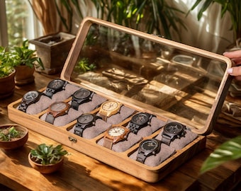 Large Wooden Watch Box, Watch Holder & Organizer, Men's Watch Storage Box, Solid Wood Watch Case, Luxury Gift for Him, Personalized Box